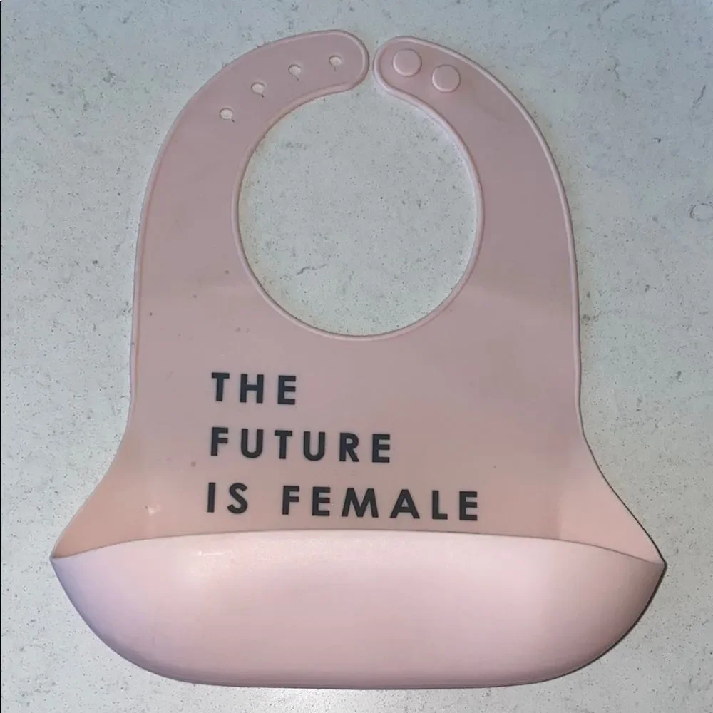 Bella Tunno The Future Is Female Pink Silicone Baby Bib Catch All Pocket